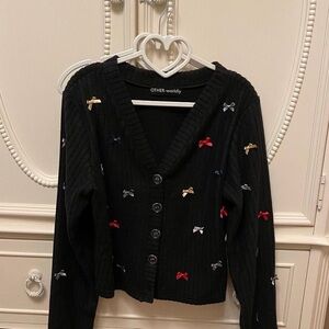 Black vintage cardigan with multi-coloured bows